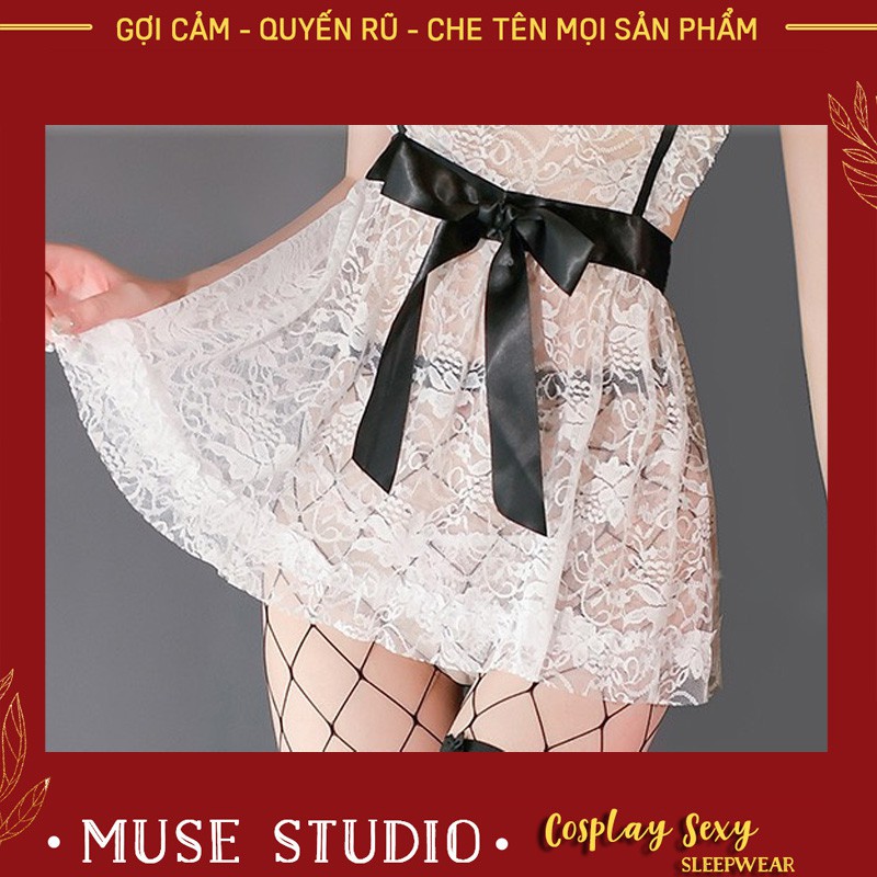 Bộ Ngủ Cosplay 𝑯𝑶𝑻 𝑻𝑹𝑬𝑵𝑫 Bộ Đồ Cosplay Cô Hầu Gái Anime Ren Gợi Cảm, Set 4 Món Siêu Hời