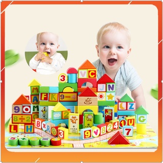 Đồ chơi xếp hình khối bằng gỗ cao cấp- bộ xếp hình gỗ 100 chi tiết đa dạng giúp bé phát triển tư duy