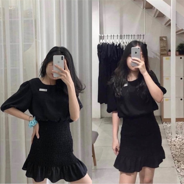 Đầm Xinh JEANIE DRESS màu đen ôm body tôn dáng form chuẩn tay bồng