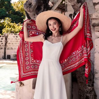 Khăn choàng boho đi biển phối viền thổ cẩm - Mã VS002