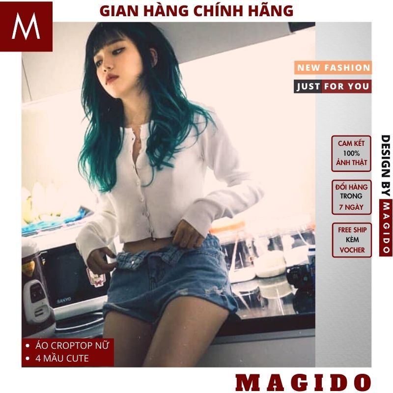 (QUÀ TẶNG LÀ DÂY BUỘC TÓC NHA ) áo thun nữ croptop khuy cài💚 áo croptop nữ dài tay ,cực xinh MAGIDO (ẢNH THẠT+FREESHIP) | BigBuy360 - bigbuy360.vn