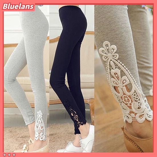 Quần legging co giãn có ren hoa cho nữ