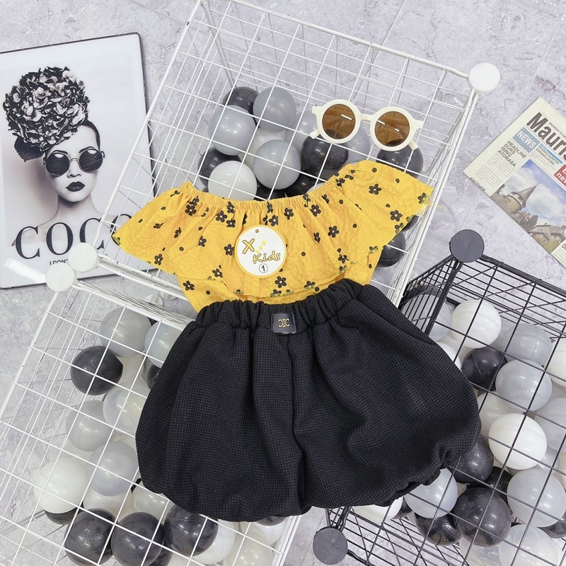 Xả Set áo trệt vai quần bồng cho bé gái