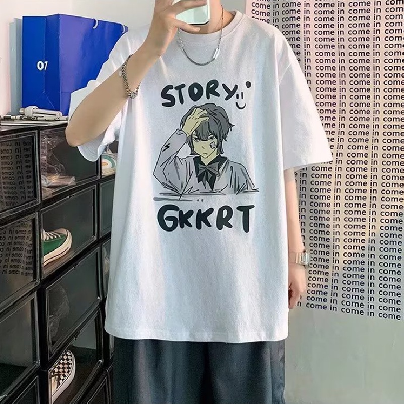 Áo Thun Tay Ngắn Dáng Rộng In Họa Tiết Hoạt Hình Phong Cách Hip Hop Nhật Bản Thời Trang Cho Nam Và Nữ size M-8XL