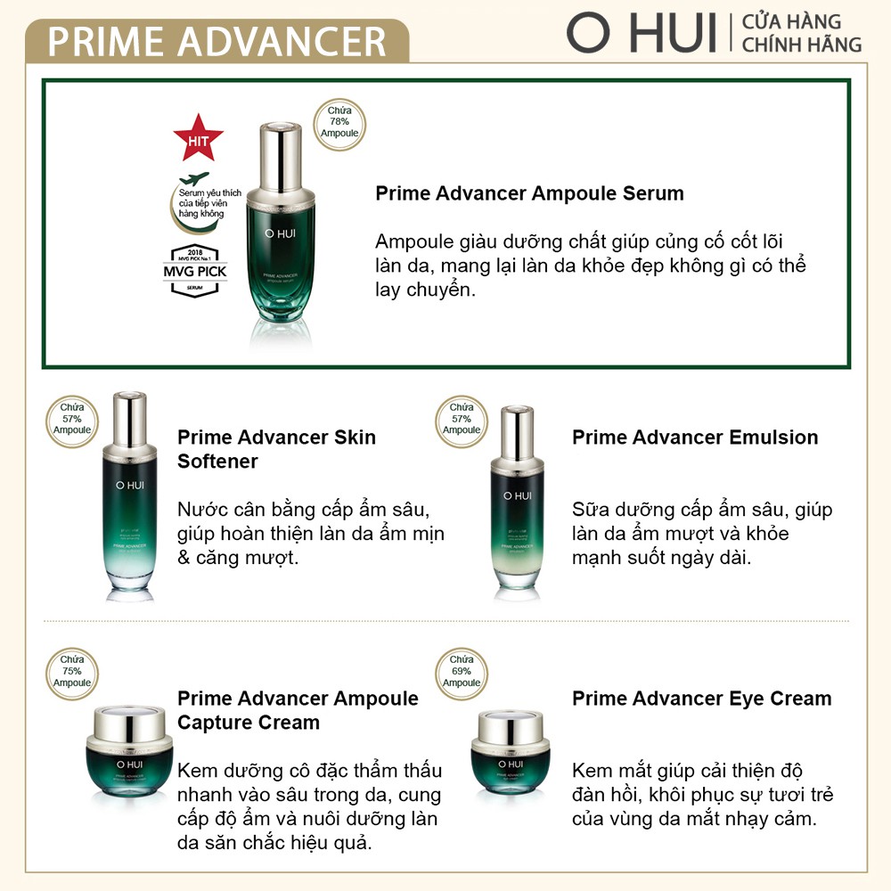 Bộ tinh chất dưỡng ẩm chống lão hóa sớm OHUI Prime Advancer Ampoule Serum 70ml