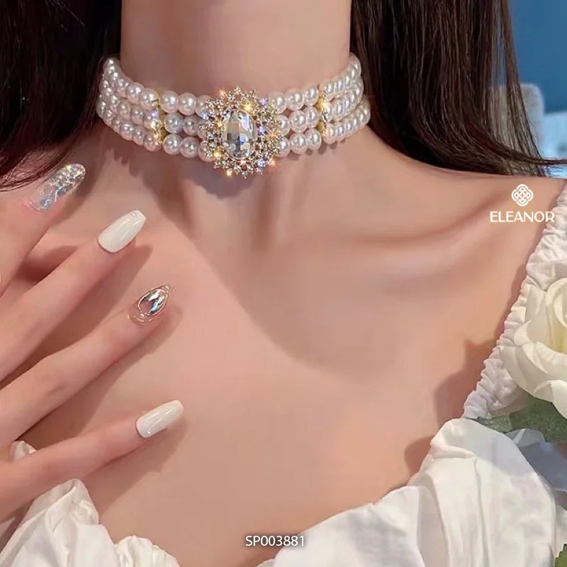 Dây chuyền nữ ngọc trai nhân tạo Eleanor Accessories choker mặt đính đá phụ kiện trang sức 3881