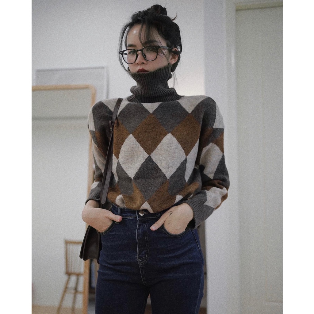 (Ảnh thật) Len trám cổ lọ oversized Audrey 4757