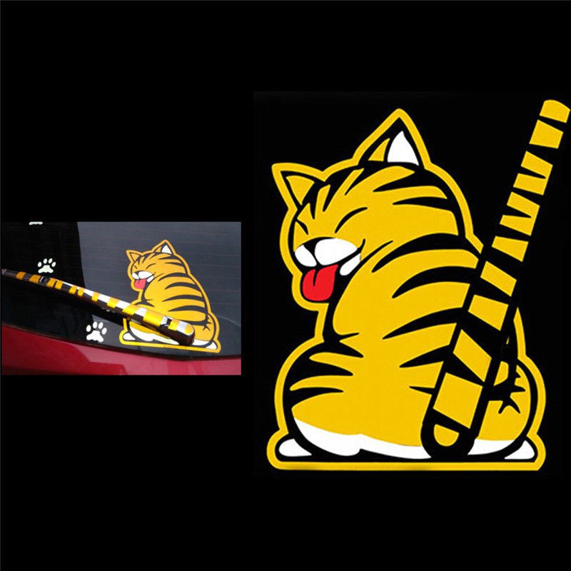 Decal hình mèo dán kính chắn gió đuôi xe vui nhộn cho xe ô tô