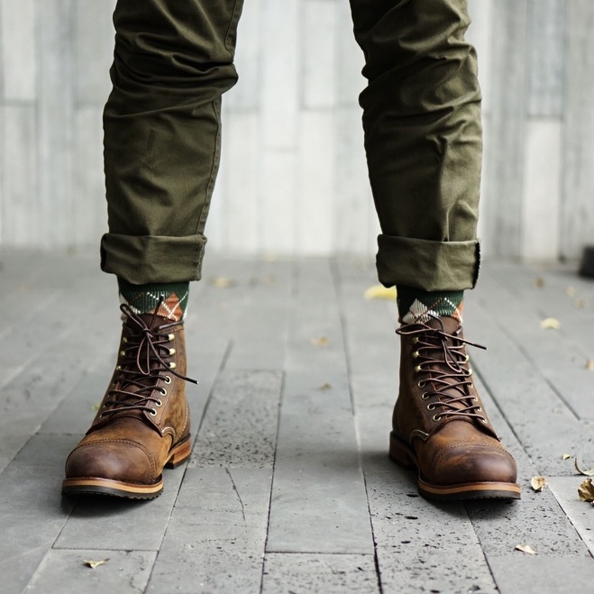 Giày boot nam cao cổ màu nâu REDWING FRYE, giày da thật cổ điển TONKIN