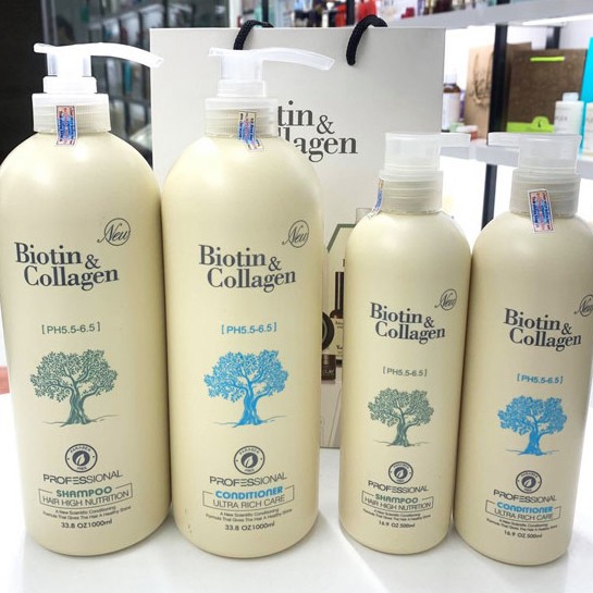 Biotin Collagen [Chính Hãng 100% ]  Cặp Dầu Gội, Xả Chống Rụng Kích Thích Mọc Tóc Siêu Mềm Mượt Biotin & Collagen 1000ml