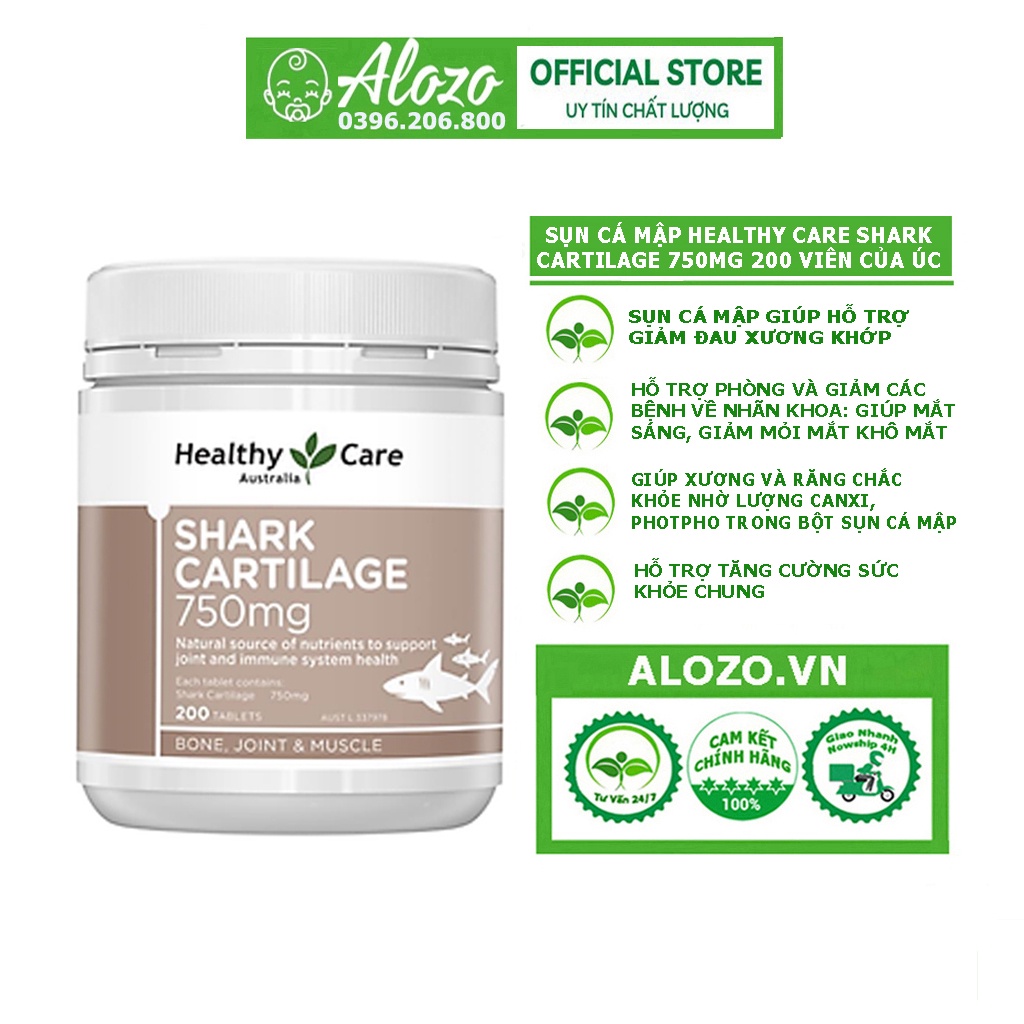 Sụn cá mập Healthy Care Shark Cartilage 750mg 200 viên của Úc