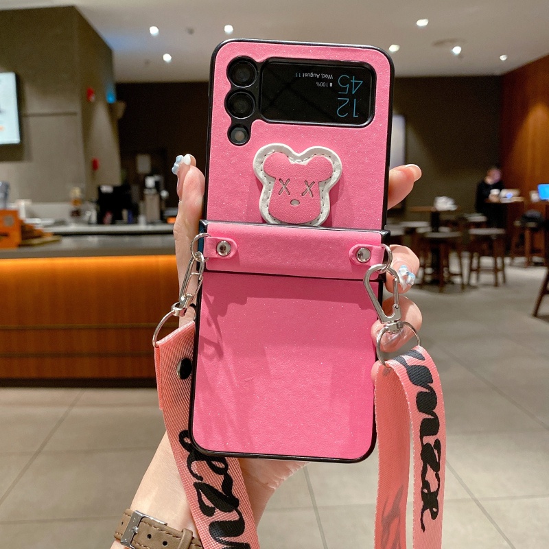Vỏ gấp sang trọng cho samsung galaxy z flip 5 4 3 5g z flip5 flip4 flip3 case điện thoại bảo vệ gấp gọn thanh lịch vỏ cá sấu bạo lực gấu samsung case