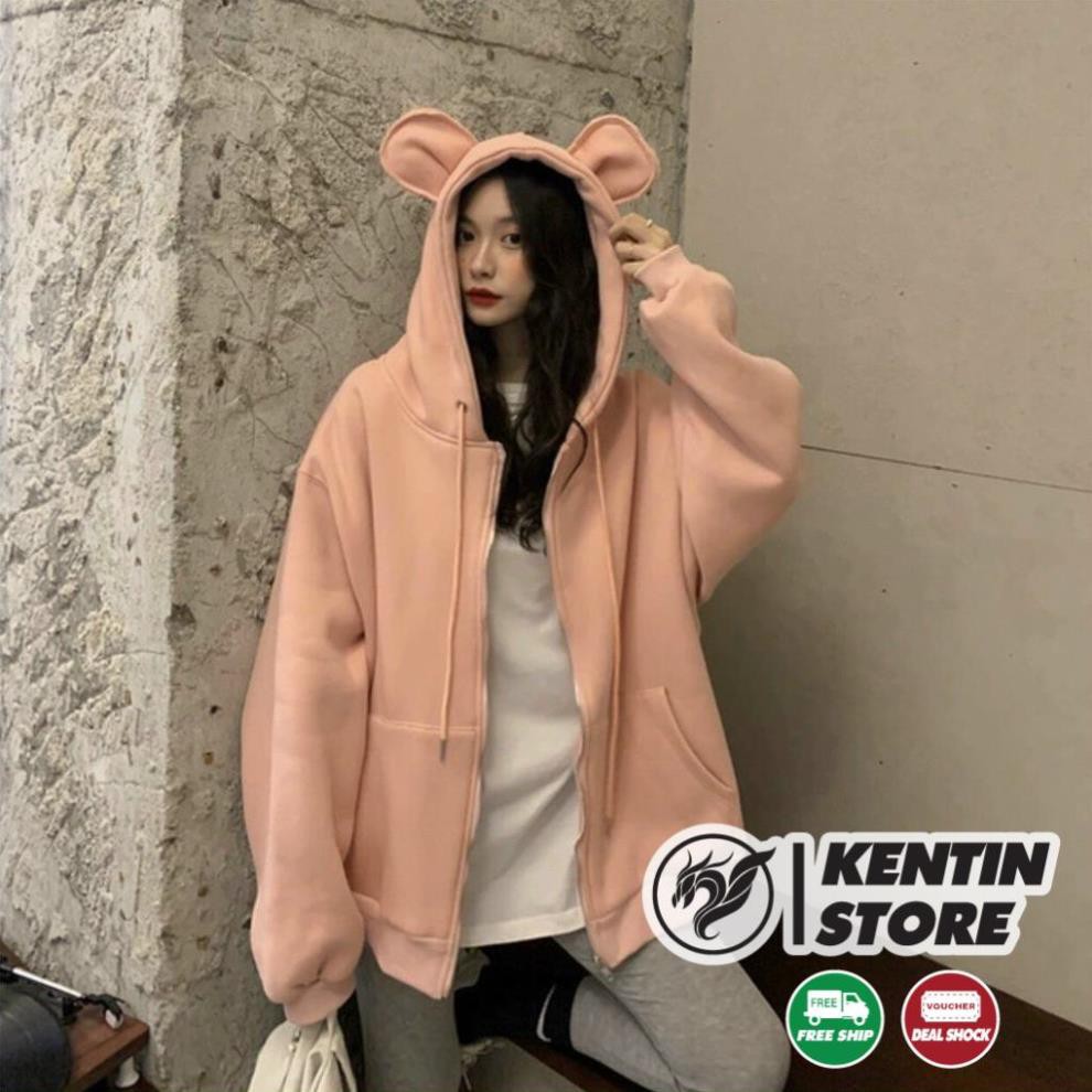 Áo khoác hoodie Chống Rét Cho Nam nữ Unisex Form rộng nón tai thỏ Chất Nỉ Có 4 Màu Ulzzang