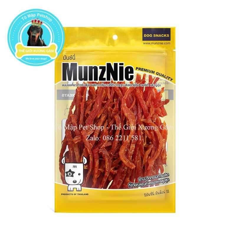 MUNZNIE KHÔ GÀ JERKY SLICE SỢI MỀM 160G/400G CHO CHÓ