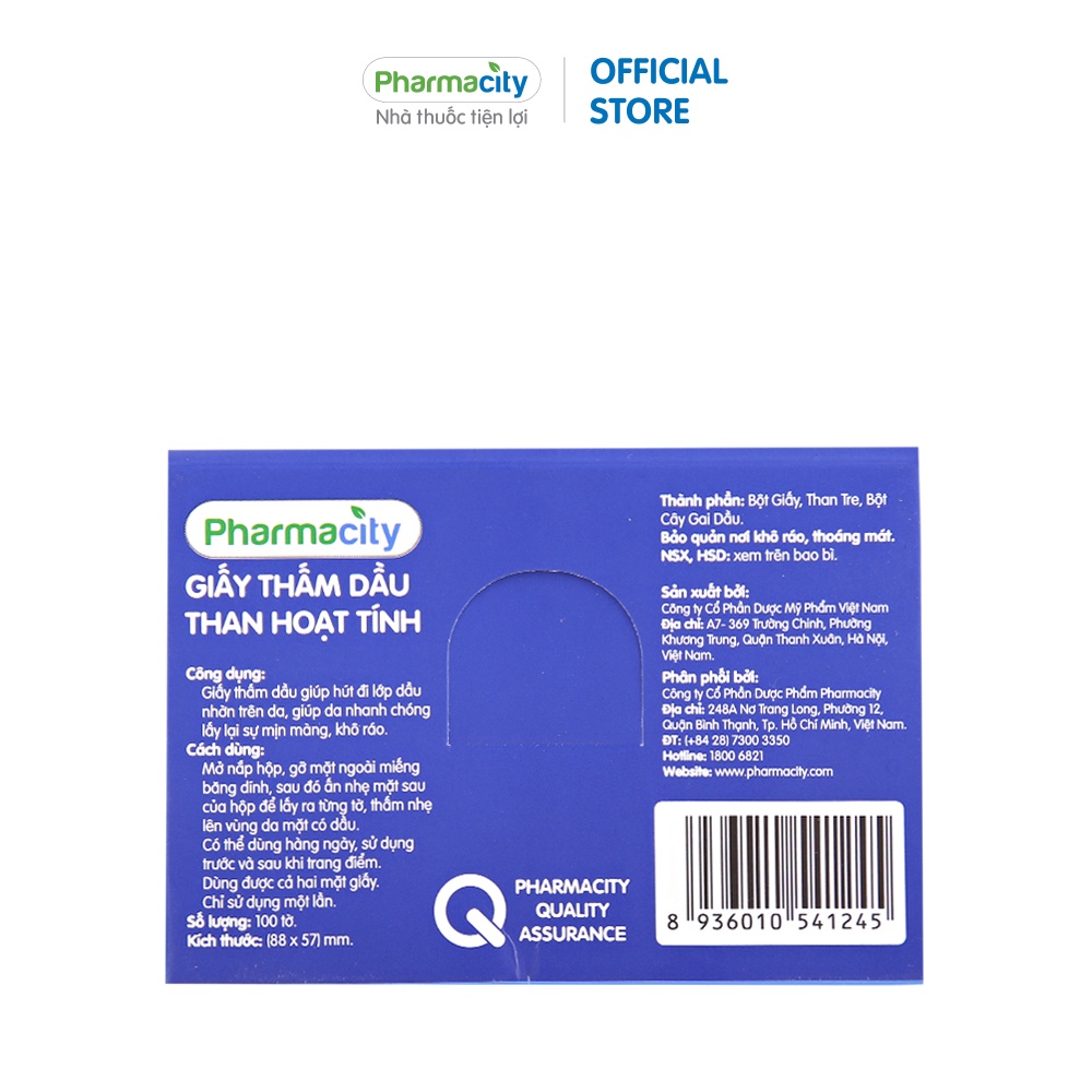 Giấy thấm dầu cơ bản / than hoạt tính Pharmacity (100 tờ/gói)