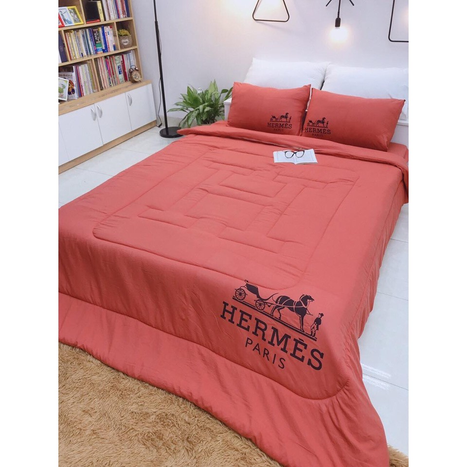 Bộ Chăn Ga Gối Chất Đũi Thương Hiệu Chăn Trần Sẵn XANH SET 4 MÓN