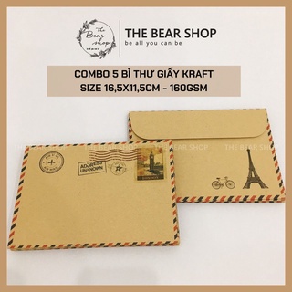 Set 5 bì thư handmade giấy karft phong cách vintage hàng loại 1 chất lượng cao - The Bear Shop