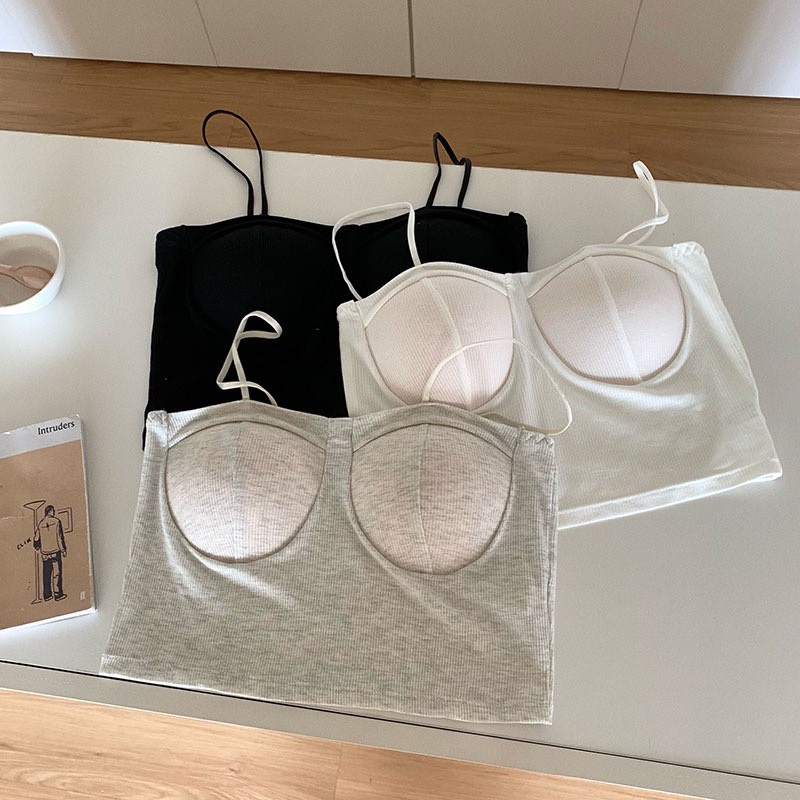 Áo lót 2 dây gân tăm dáng dài đệm ngực cố định Dami F1-06