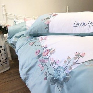 Set chăn ga gối lụa lohem ipsum xan mint 4 món