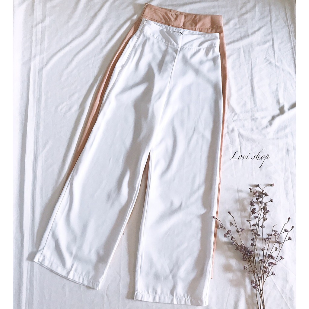 Quần culottes ống rộng khóa kéo hông không túi Lovi