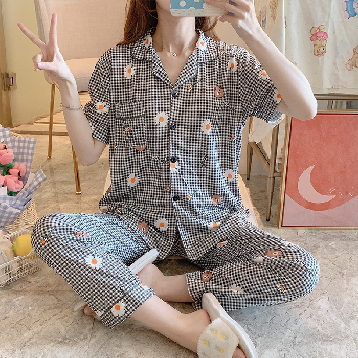 Bộ Đồ Ngủ Tay Ngắn Vải Cotton Chất Lượng Cao Cho Nữ