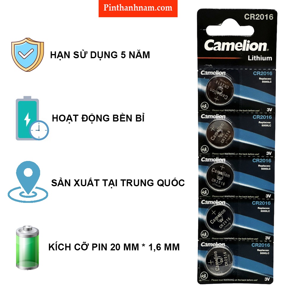 Pin CR2032 / CR2025 / CR2016 Camelion lithium 3V vỉ 5 viên