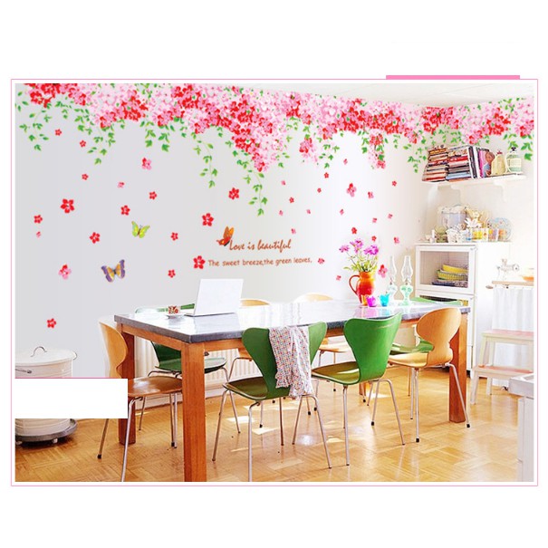 Decal trang trí tường - Dàn Hoa Bướm Hồng nhí lãng mạn ( size lớn 2 tấm )