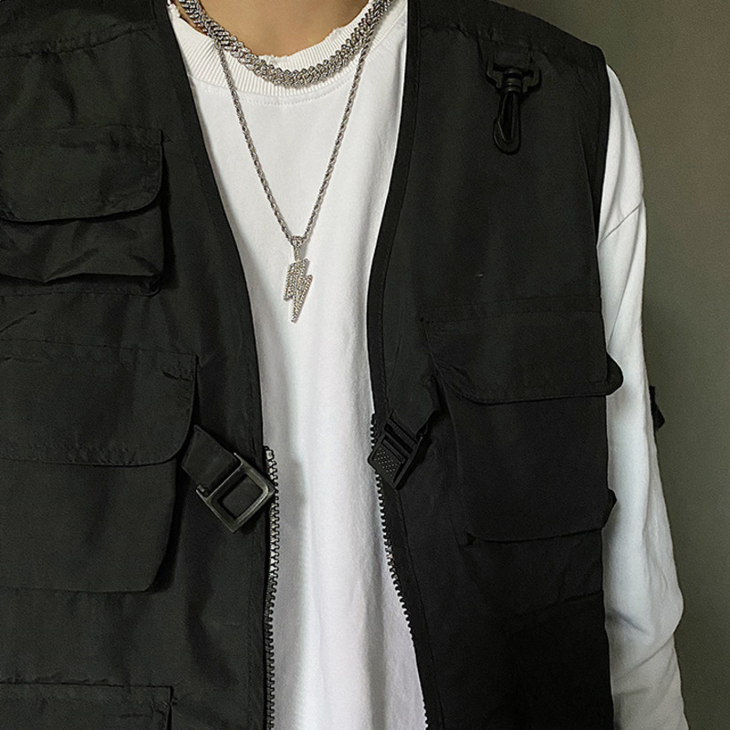 Dây chuyền 22729 mặt hình tia chớp đính kim cương phong cách hip hop đường phố cá tính cho nam