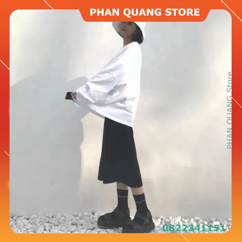 👗 ÁO THUN NỈ NỮ DÀI TAY XẺ VẠT ĐEN TRẮNG FORM RỘNG ULZZANG - (Sp sẵn) PQ-Shop