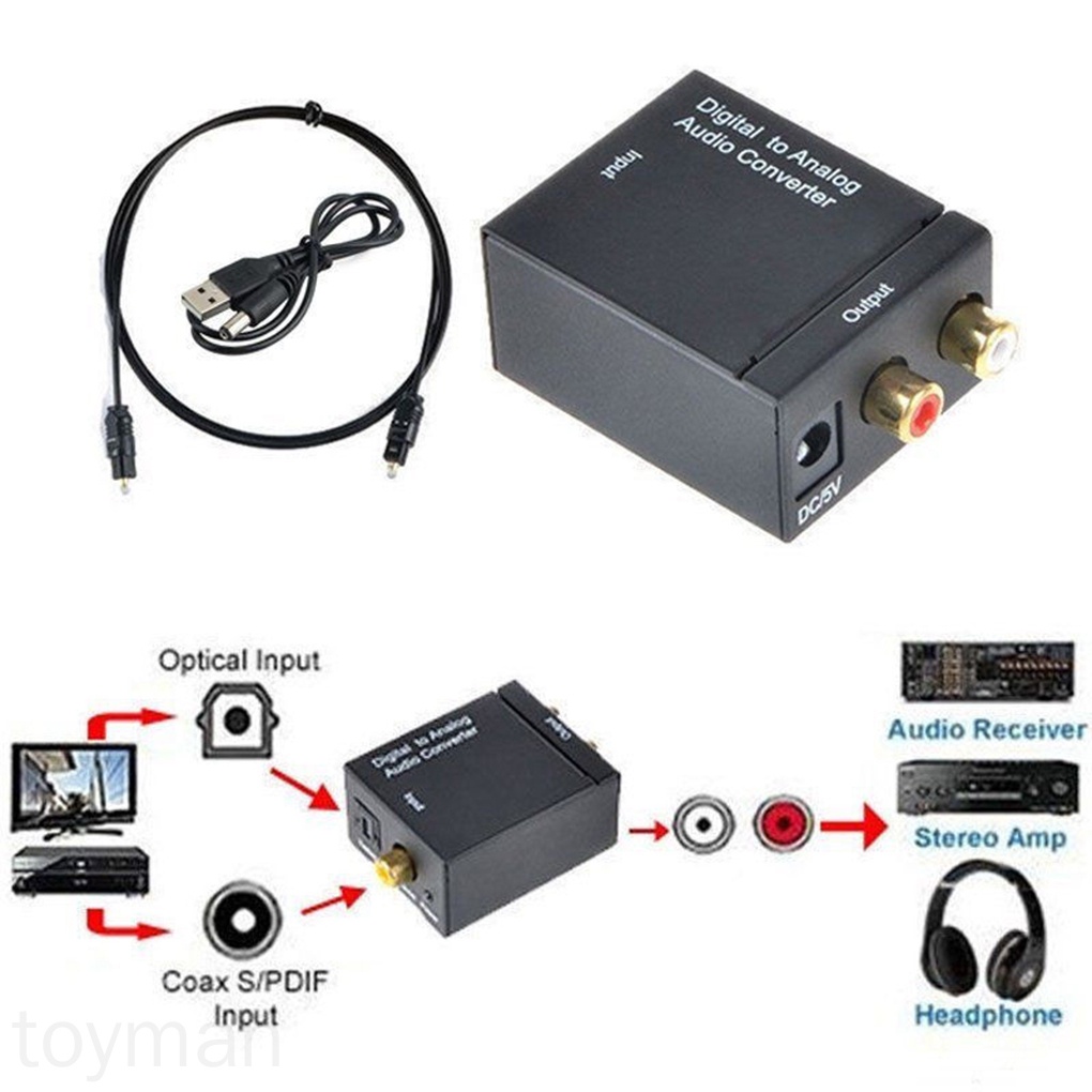 Optical Coaxial Toslink Digital To Analog Audio Converter Adapter RCA L/R 3.5mm Output Port toyman