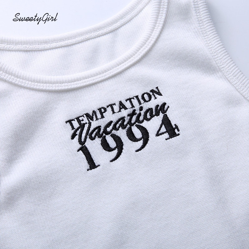 Áo Tank Top Cổ Tròn In Chữ Màu Trắng Thời Trang 2022 Quyến Rũ Cho Nữ