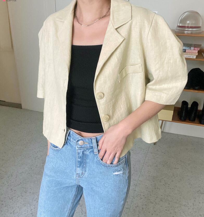 Áo khoác blazer SUXI tay ngắn dáng rộng màu trơn phong cách Hàn Quốc