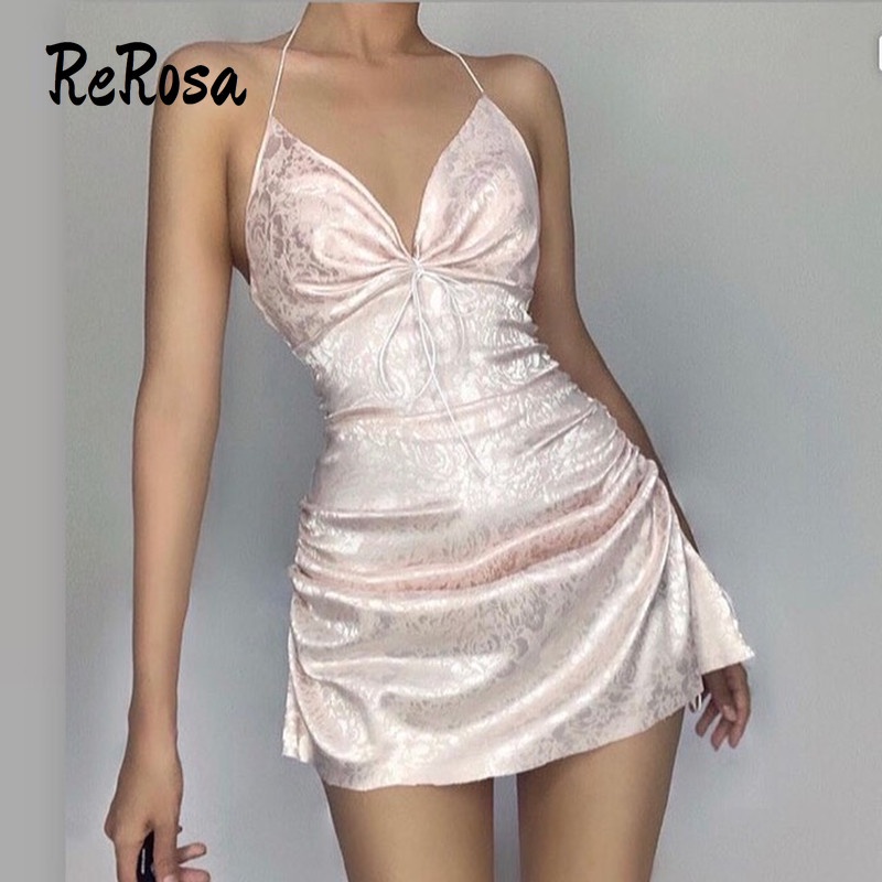 Đầm Hai Dây Ôm Dáng Cổ Chữ V Vải Jacquard Satin Gợi Cảm Cho Nữ