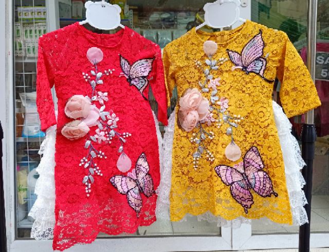 Áo dài kèm váy BG ren mềm cao cấp thêu cánh bướm 1-6y