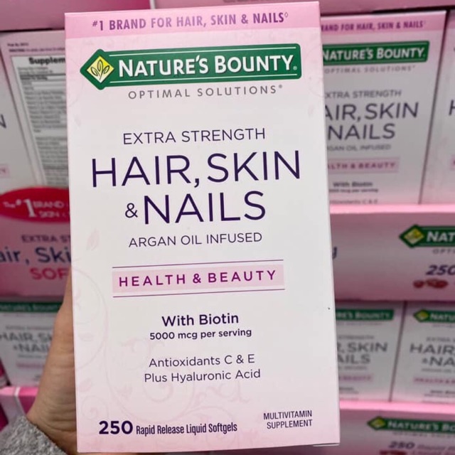 (Có bill mua hàng tại Mỹ 🇺🇸) Đẹp da móng tóc Extra Strength Hair skin nail Nature's Bounty 250v