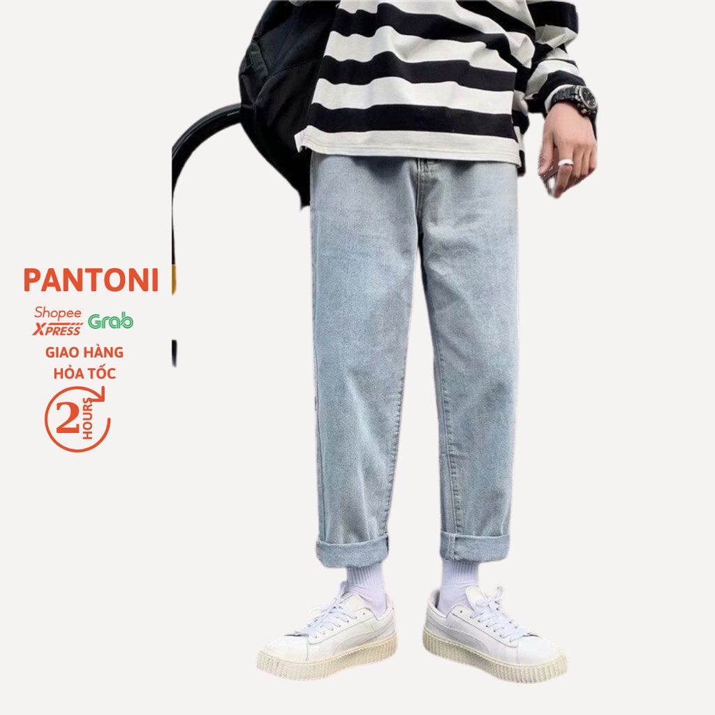 Quần jean baggy ống suông Pantoni, Quần jean nam trơn ống rộng nam/nữ