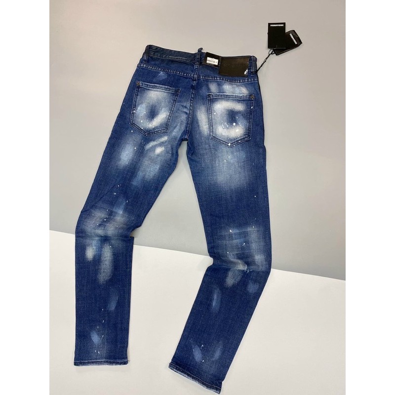 Quần bò nam xanh rách khóa zip, ống đứng hàng spf.