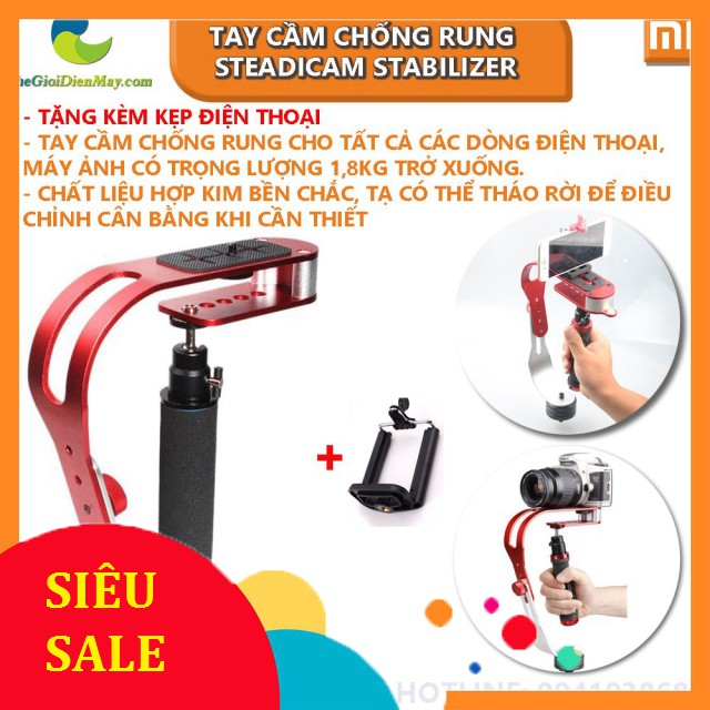 [SiêuRẻ] [ELPSJUNE hoàn 30k xu] Tay cầm chống rung - Stabilizer Steadicam cho camera hành trình, hành động, điện thoại .