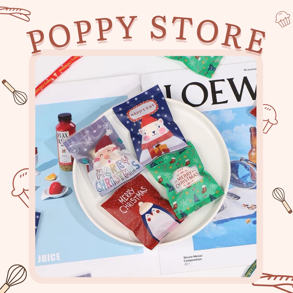 Set 50 túi đựng bánh kẹo, cookie, túi hàn miệng, phong cách giáng sinh dễ thương - POPPY STORE