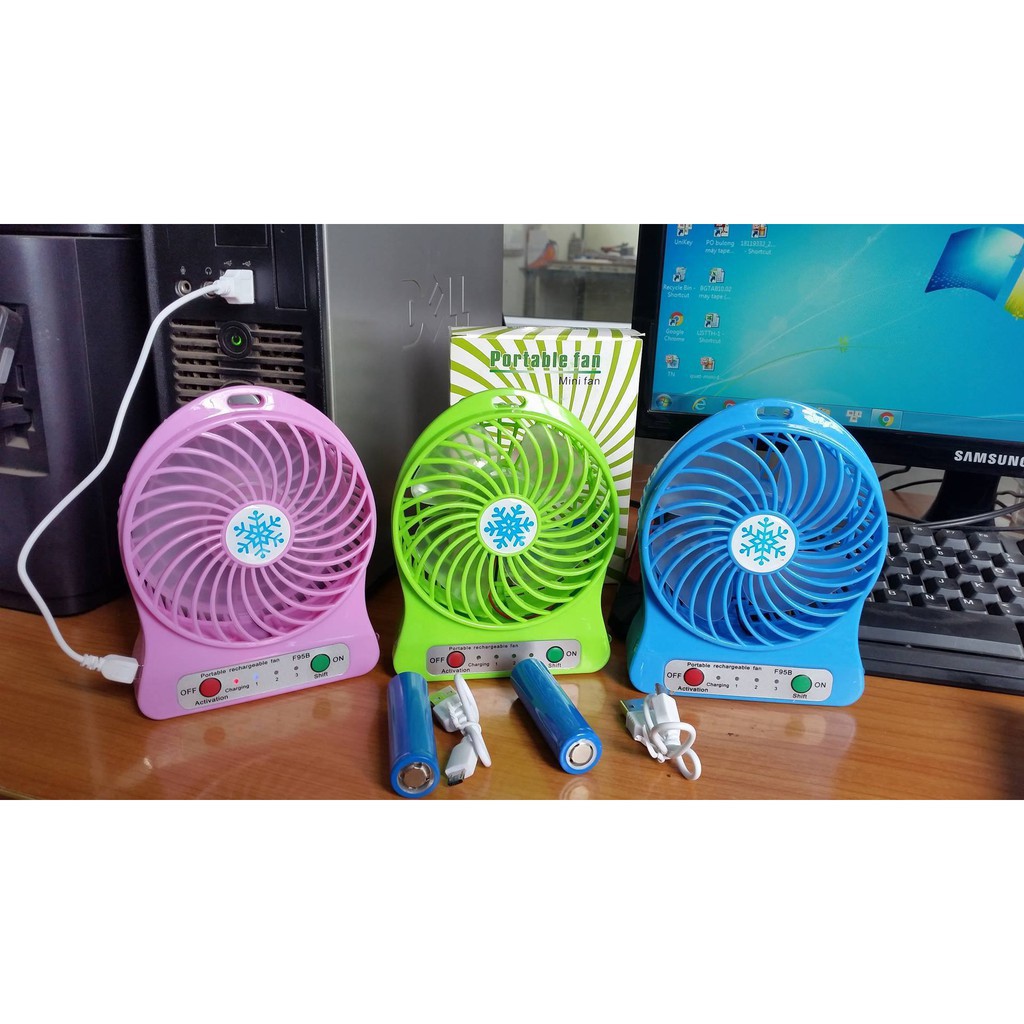 Quạt mini cầm tay tích điện 3 Chế Độ Gió