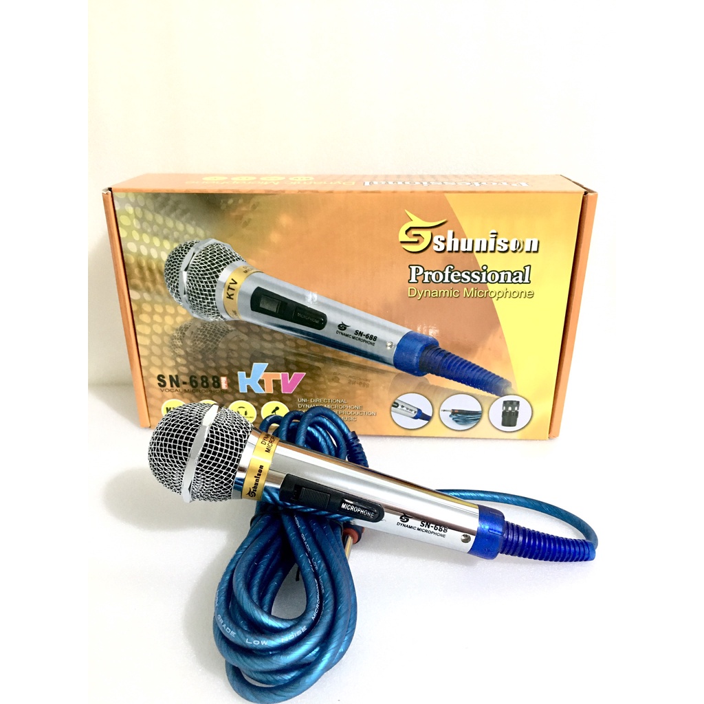 Micro Có Dây SHUNISON SN 688 ,Tay Cầm Khung Thép Không Gỉ, Dây Dẫn Liền Mic, Thu Hút Giọng Tốt .Tăng Khả Năng Giảm Hú