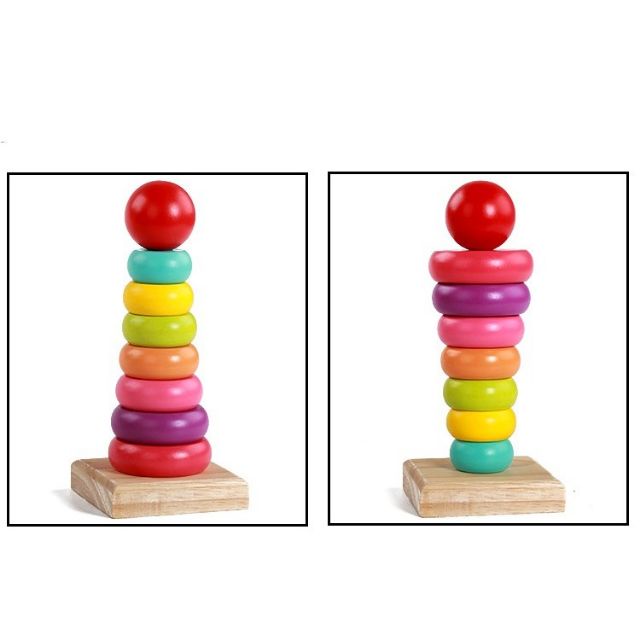 (sỉ) Đồ chơi montessori, Tháp cầu vồng loại to đủ 7 màu giúp bé học màu sắc