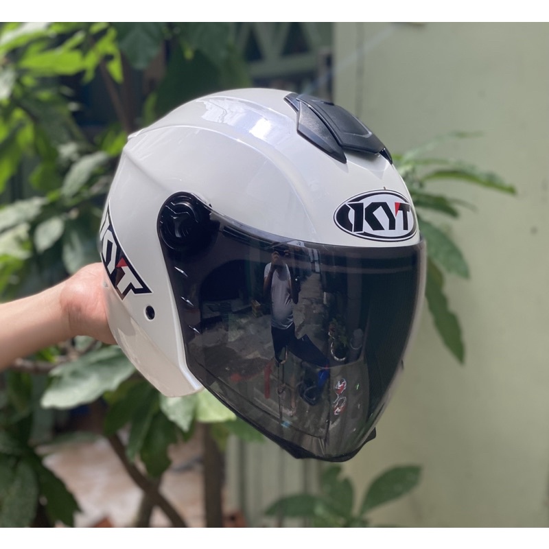 MŨ BẢO Hiểm 3/4 2 KÍNH XH02 TRẮNG BÓNG CỰC ĐẸP, LÊN LOGO KYT VÀ BH 12 tháng
