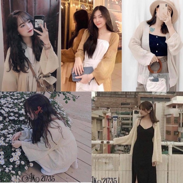 Áo khoác Cardigan len mỏng nữ, Áo gió đi biển mỏng nhẹ mặc với đầm maxi Cao Cấp phong cách Ulzzang - MiNhi
