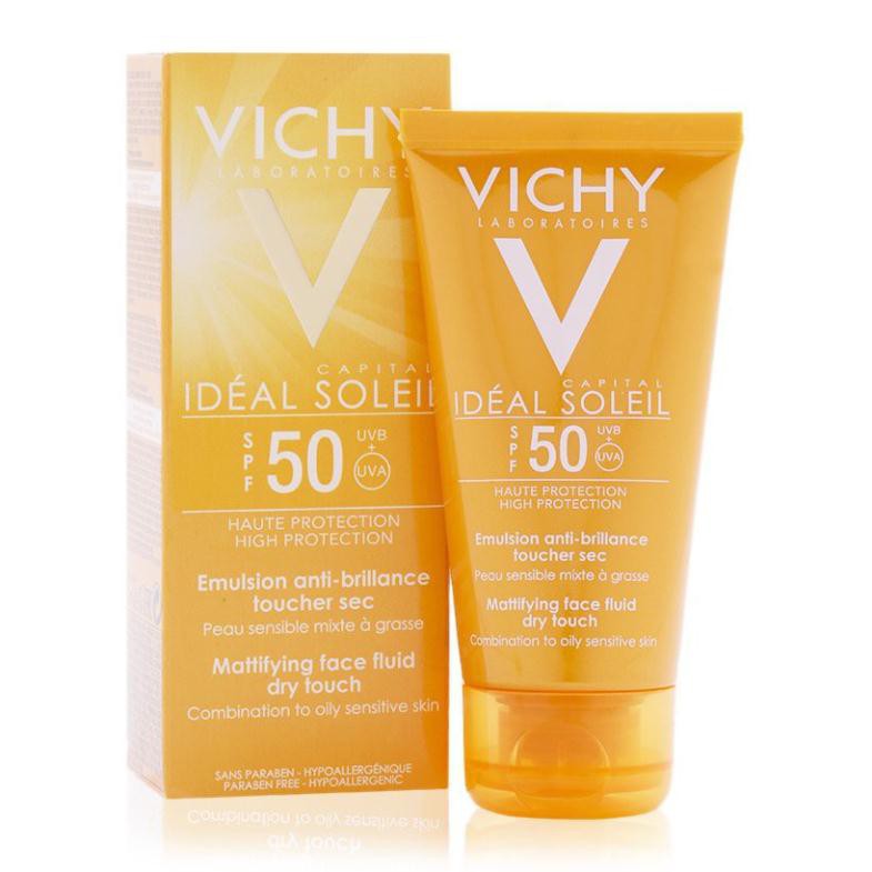 CHÍNH HÃNG Kem chống nắng Vichy Ideal Soleil Mattifying Face Fluid Dry Touch SPF 50 UVA +UVB 50ml