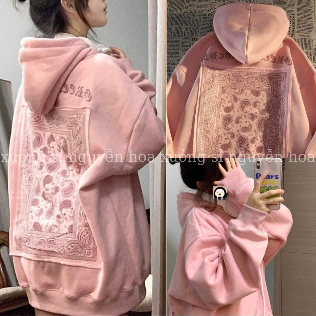 Áo hoodie nỉ Bandana Jolie hồng form rộng unisex nam nữ mặc được chất nỉ ngoại đẹp chuẩn ảnh Xưởng Sỉ Nguyễn Hoa