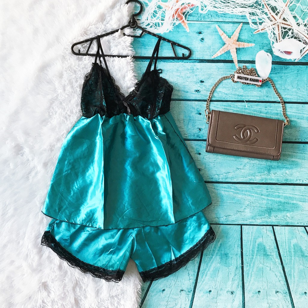 Đồ Ngủ Phối Ren Bốn Dây Vải Phi Lụa Mềm Mại, Freesize Dưới 56kg | BigBuy360 - bigbuy360.vn