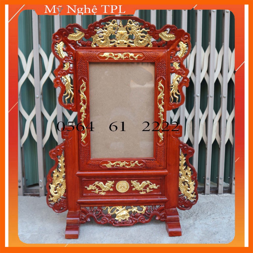 Khung ảnh thờ tứ linh rát vàng gỗ hương 2 cỡ ảnh thờ