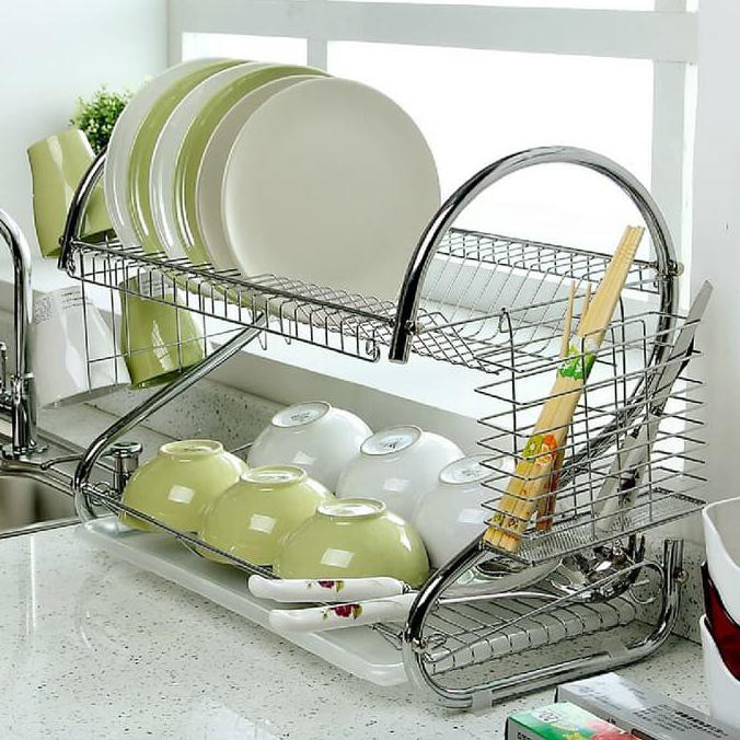 Bộ 2 Giá Đỡ Chén Dĩa Bằng Thép Không Gỉ Tiện Dụng | BigBuy360 - bigbuy360.vn
