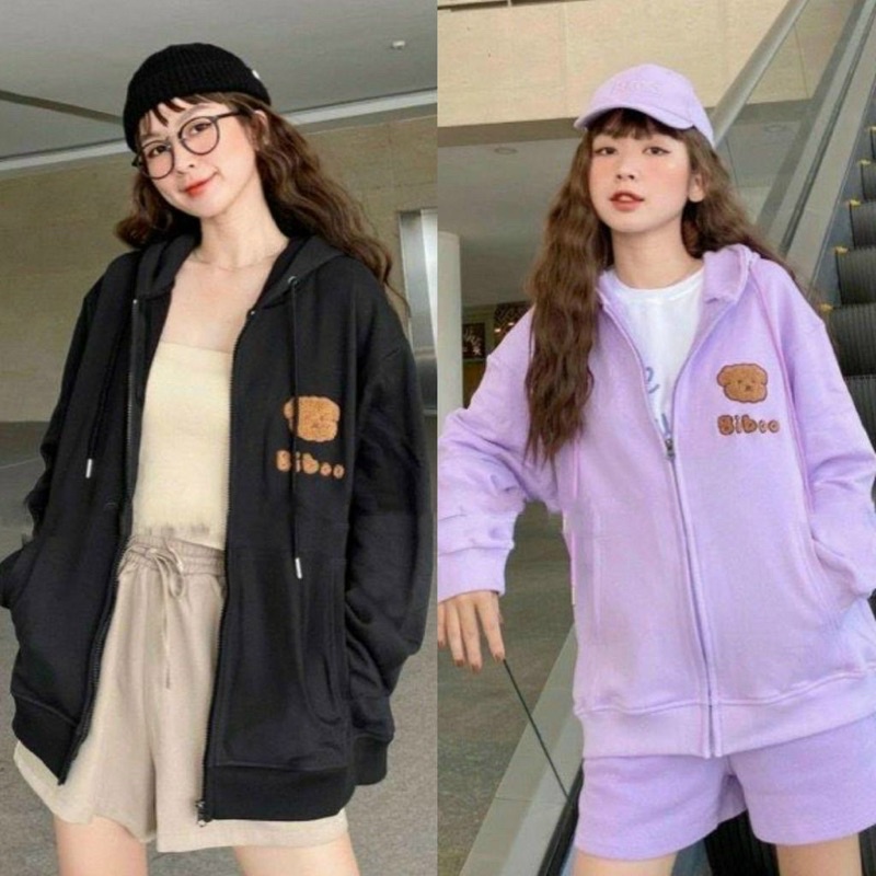 Áo khoác nỉ bomber unisex form rộng khoá kéo có nón dành cho nữ M18- AN STORE